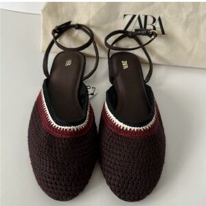 Zara Burgundy and White Knit Slingback Flats